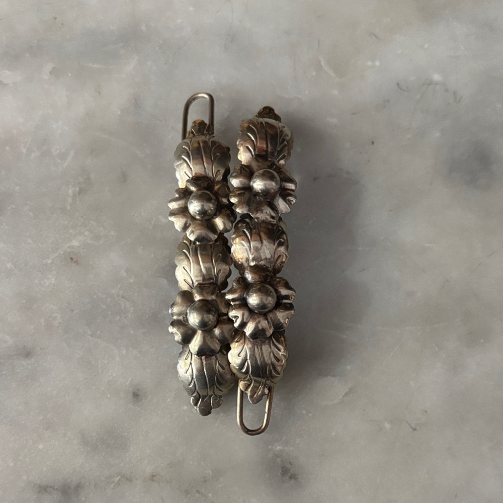 Vintage Mexican Silver Floral Hair Clip